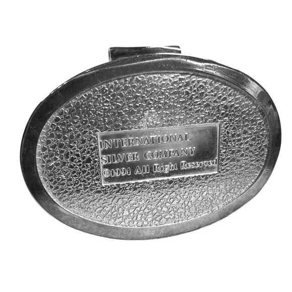 Vtg Silver Plated Oval Trinket Box Repousse' Design Int Silver Co 3.4 X 2.2 X 1"